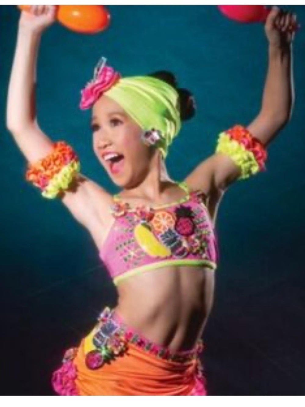 Glamour “Copa” neon fruit dance costume
